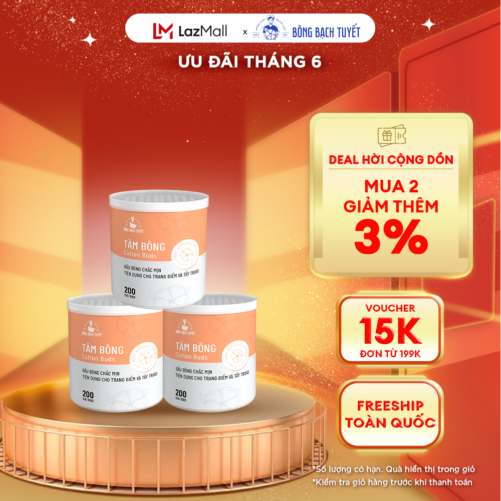 Combo 3 Hộp Tăm bông Bông Bạch Tuyết