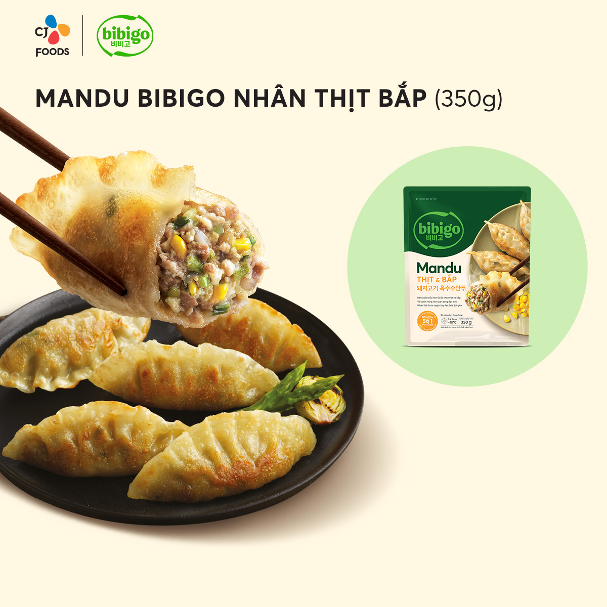 [HCM-HN] Bánh xếp Mandu Bibigo Thịt & Bắp 350g