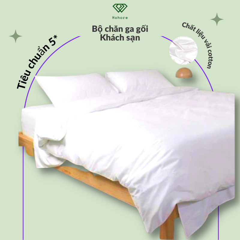 Bộ chăn ga gối khách sạn 5 món vải cotton cvc trắng trơn cao cấp đủ kích thước size 1m4/1m6/1m8/2m2x2m
