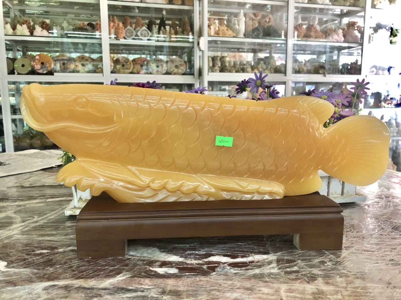 Tượng Cá Rồng phong thủy tài lộc đá Ngọc hoàng long - Dài 45 cm