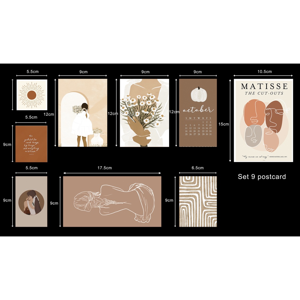 Ảnh trang trí dán tường hình decor vintage aesthetic retro set postcard bưu thiếp tranh giấy treo phòng học bàn học