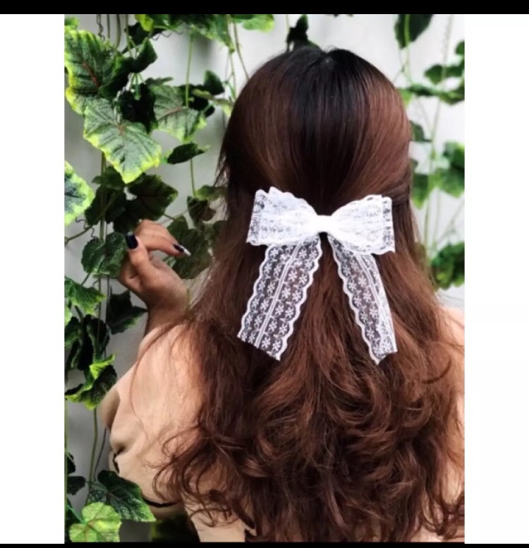 Kẹp / buộc tóc nơ ren 2 tầng bản to tiểu thư- kẹp nơ cài tóc hàn quốc- phụ kiện tóc