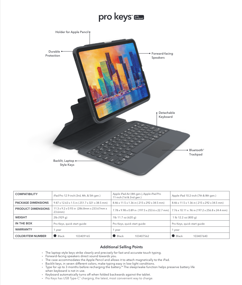 Ốp lưng kèm bàn phím ZAGG Pro Keys with Trackpad iPad Pro 12.9 inch