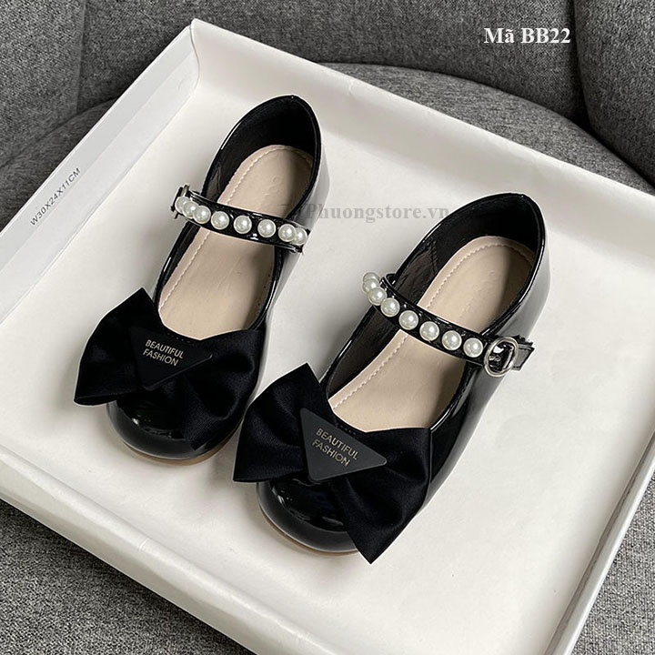 Giày búp bê trẻ em từ 3-11 tuổi màu đen da mềm bb22