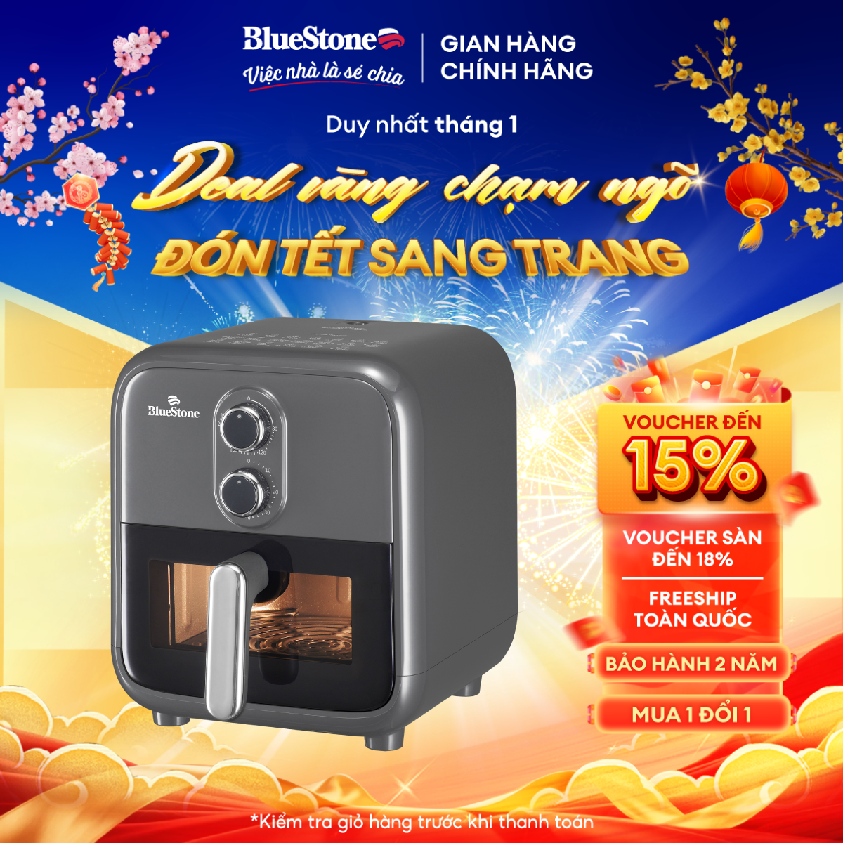 Nồi Chiên Không Dầu BlueStone AFB-5858 - 7 Lít  - 1800W - Bảo hành 2 năm