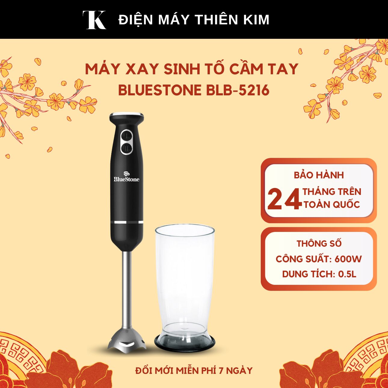 Máy xay sinh tố cầm tay bluestone blb-5216 - 0.5l 600w - máy xay sinh tố - bảo hành 24 tháng toàn quốc