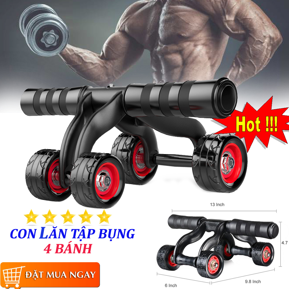Con Lăn Tập Cơ Bụng 4 Bánh, Dụng Cụ giúp Lấy Vòng Eo Săn Chắc Chỉ Sau 3 Tuần ( Tặng Kèm Miếng Đệm Mút Đầu Gối ) Mua Ngay Lỗi 1 Đổi 1 Trong 30 Ngày