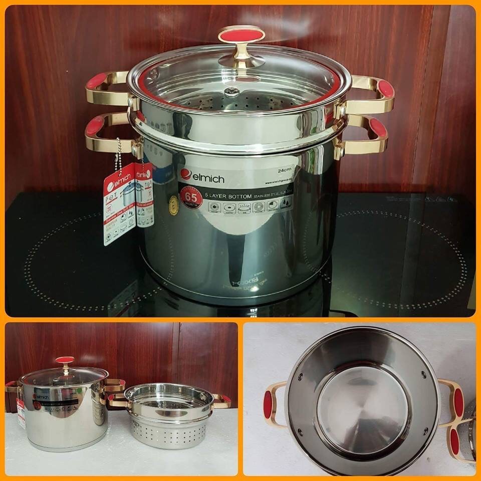 Nồi xửng hấp elmich red velvet 5585 24cm-nồi hấp inox 5 đáy nhập khẩu séc