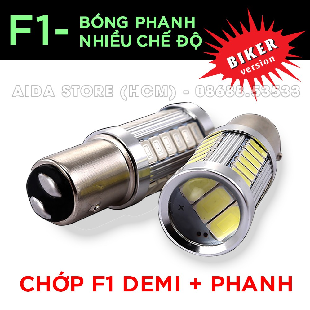 01 bóng LED phanh stop chớp F1 nhiều chế độ 2 tim- 1157 BAY15D cho Winner Raider Wave