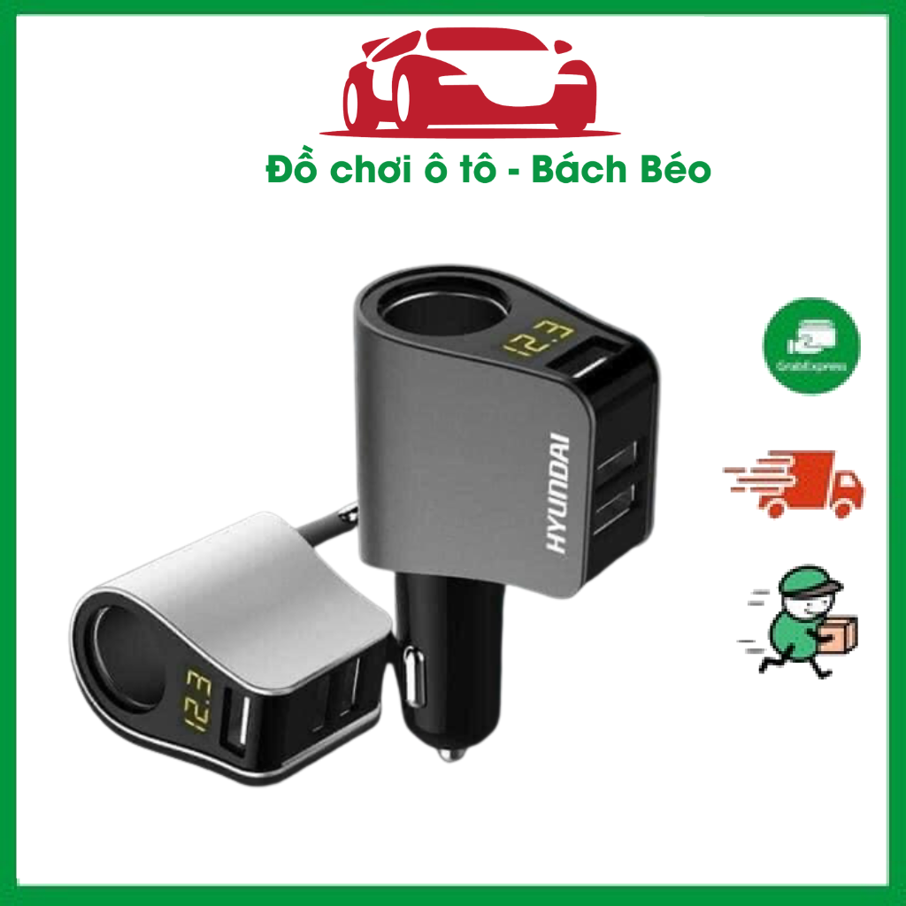 Tẩu sạc ô tô hyundai cao cấp chính hãng sạc điện thoại led hiển thị điện