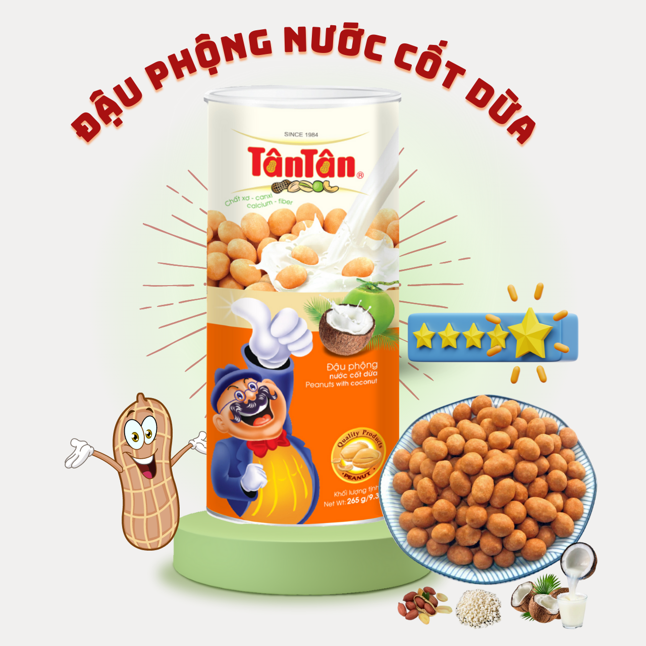 Giá sốc - đậu phộng nước cốt dừa tân tân lon 265g