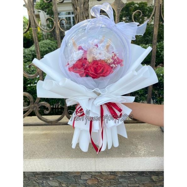 Quà tặng - Bó hoa bóng sáp mix hoa bi khô, đuôi thỏ khô xinh xắn, tặng kèm túi và thiệp .