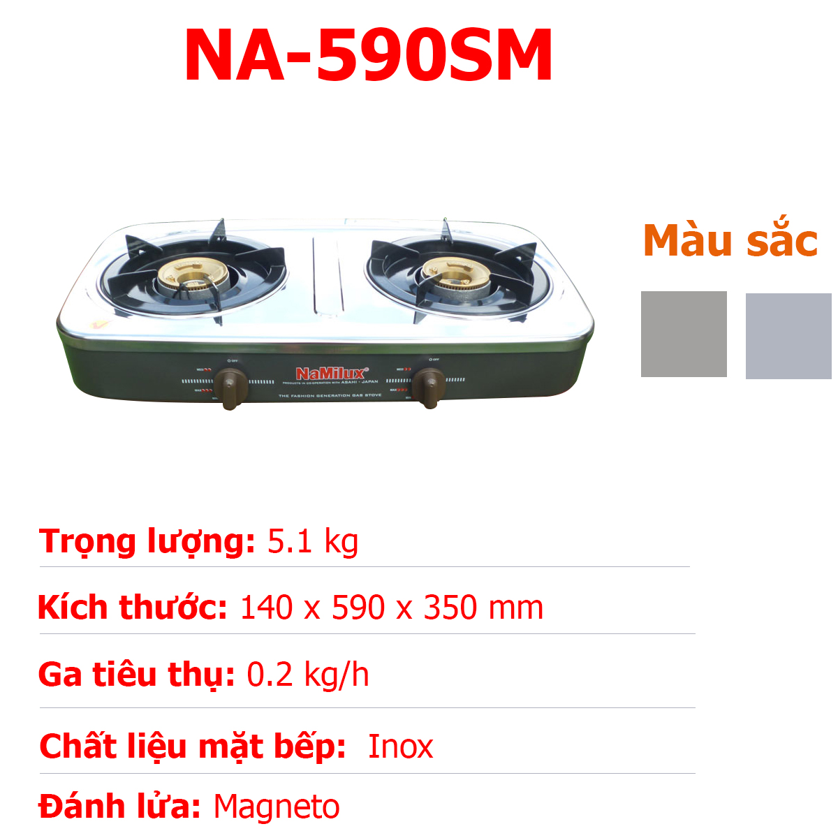 Bếp gas đôi namilux na-590sm - hàng chính hãng