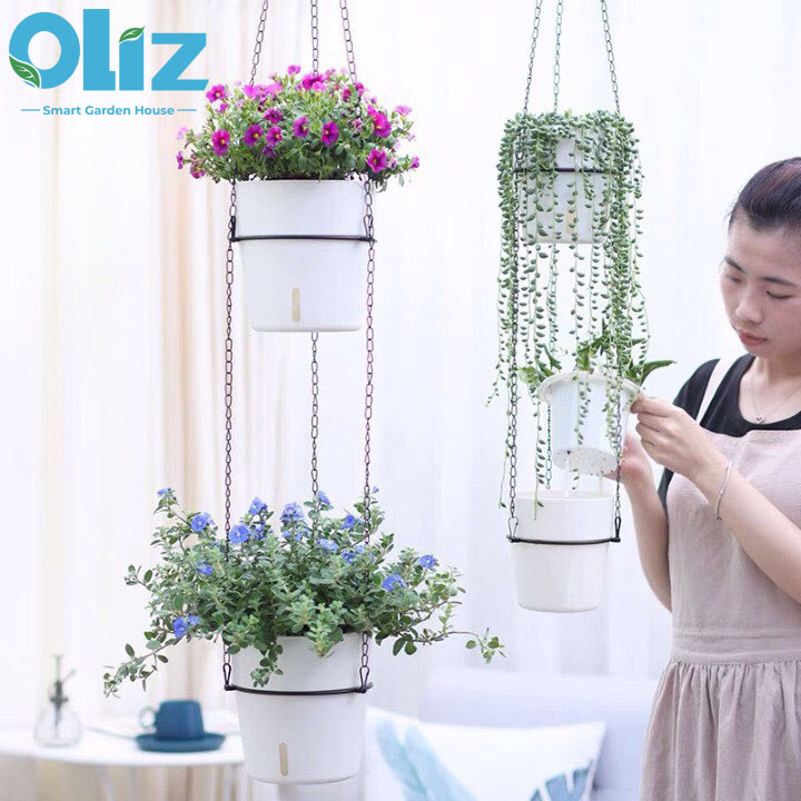 Chậu cây treo 2 tầng Oliz-A60.Chậu cây thông minh tự tưới trang trí nhà