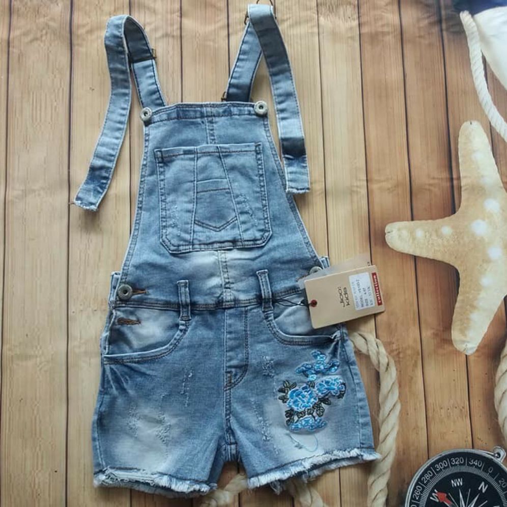 Yếm jean bé gái thêu hoa xanh size bé từ 6-14kg