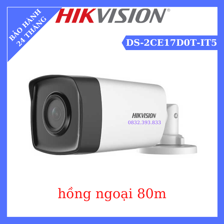 Camera ngoài trời hd-tvi 2.0mp hikvision ds-2ce17d0t-it5 tầm xa hồng ngoại đêm 80m