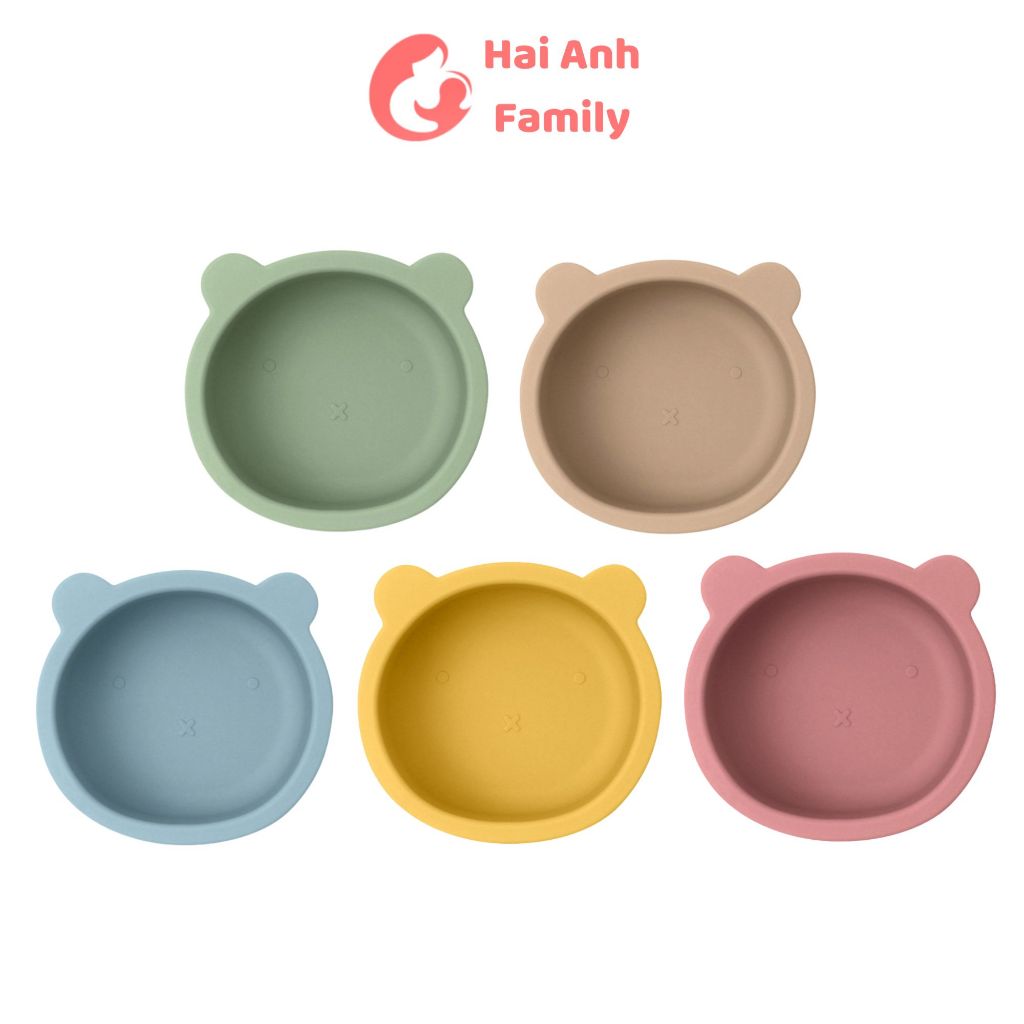 Chén ăn dặm, bát ăn dặm silicon hình gấu có đế hít chống đổ cho bé