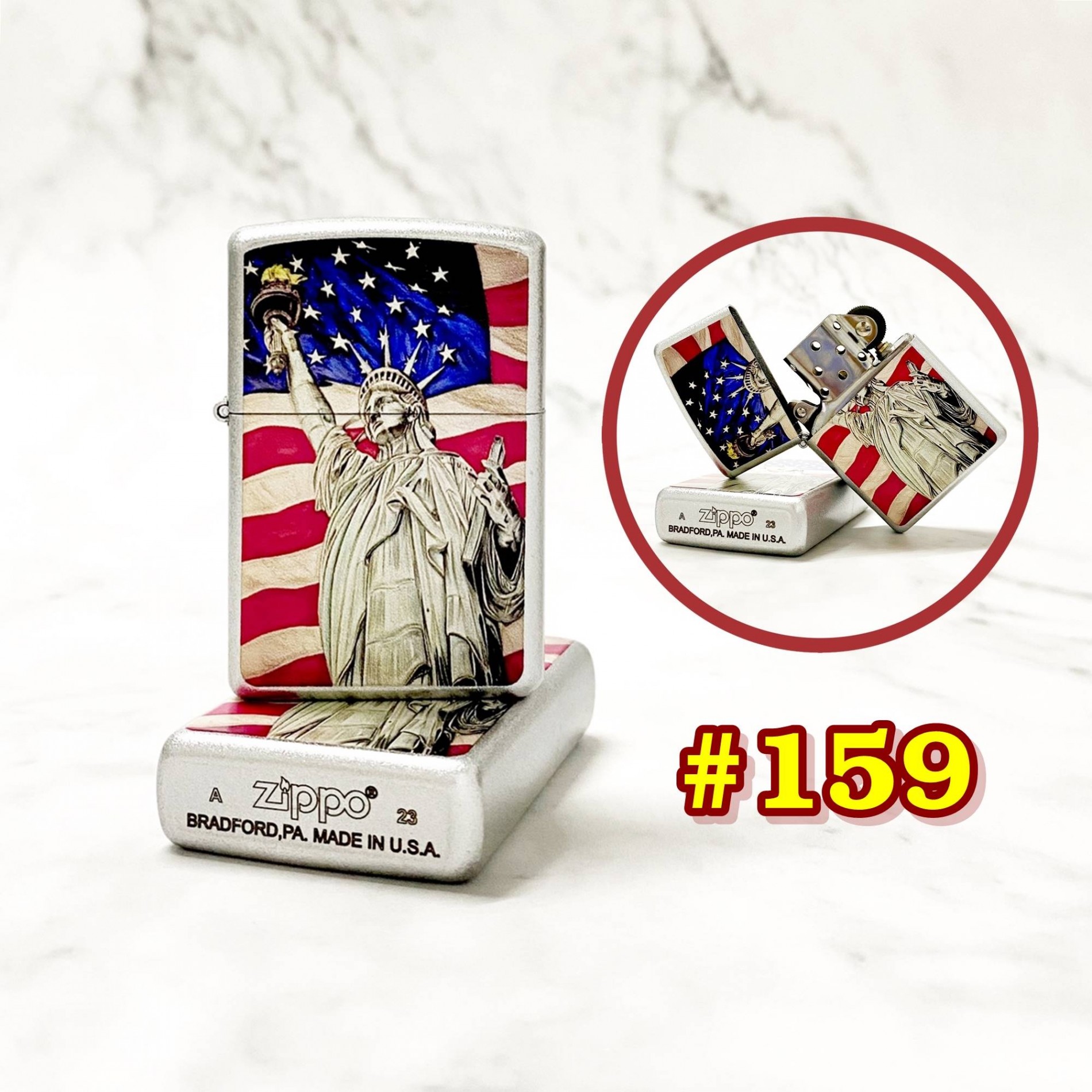 Bật lửa zippo sơn tĩnh điện 2 mặt hình nữ thần tự do #159