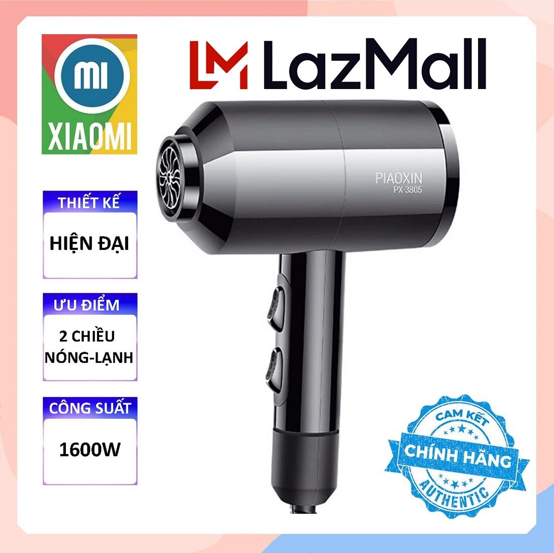 LazMall Xiaomi Mi Việt Nam Chính Hãng Máy Sấy Tóc 2 Chiều Nóng & Lạnh Xiaomi PIAOXIN PX-3805 Công Suất 1600W, Trang Bị Công Nghệ Xiaomi An Toàn - Chống Quá Nhiệt, Luồng Khí Ra Đều, Không Hỏng Tóc Giữ Độ Ẩm Tự Nhiên Của Tóc