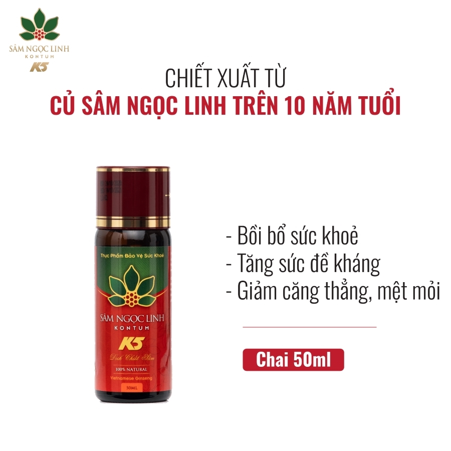 Chai lẻ dịch chiết sâm ngọc linh kon tum k5 50ml