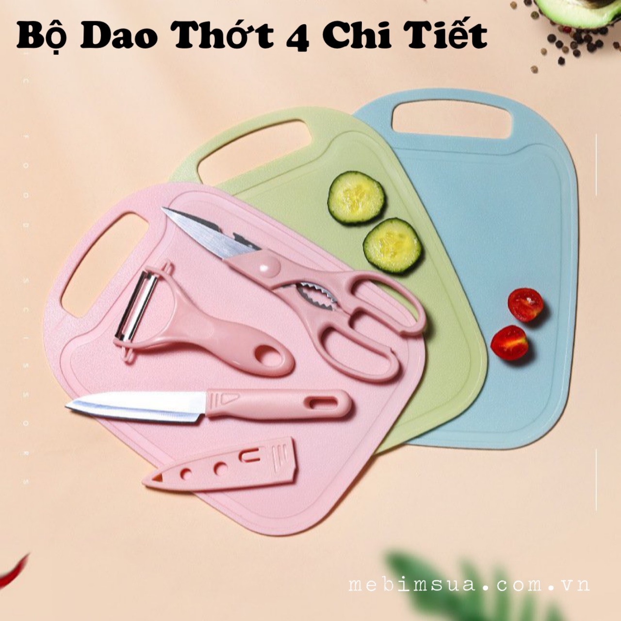 Bộ dao thớt 4 chi tiết chế biên đồ ăn cho bé ăn dặm -Dụng cụ chế biến thức ăn