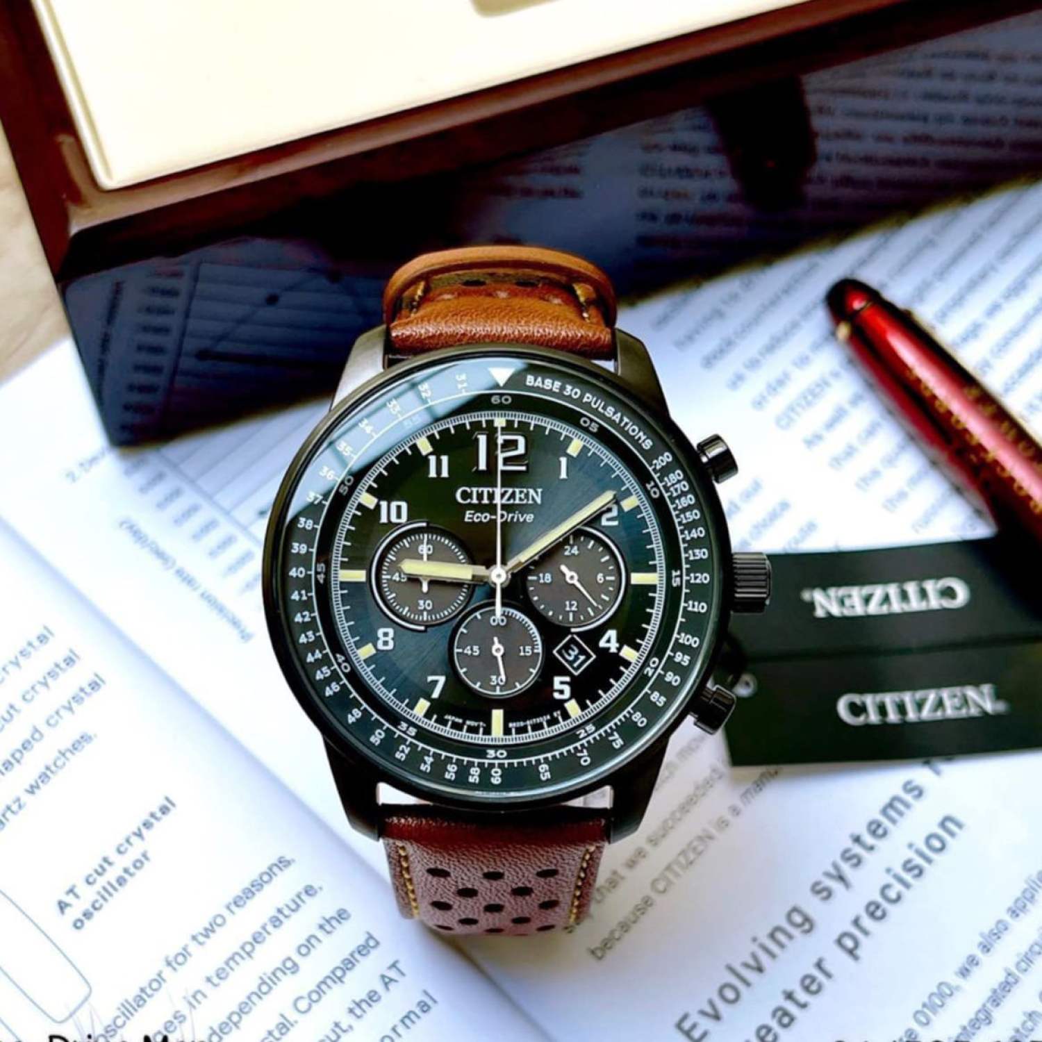 Đồng hồ nam chính hãng citizen chronograph eco-drive black dial mens watch ca4505-12e size 44