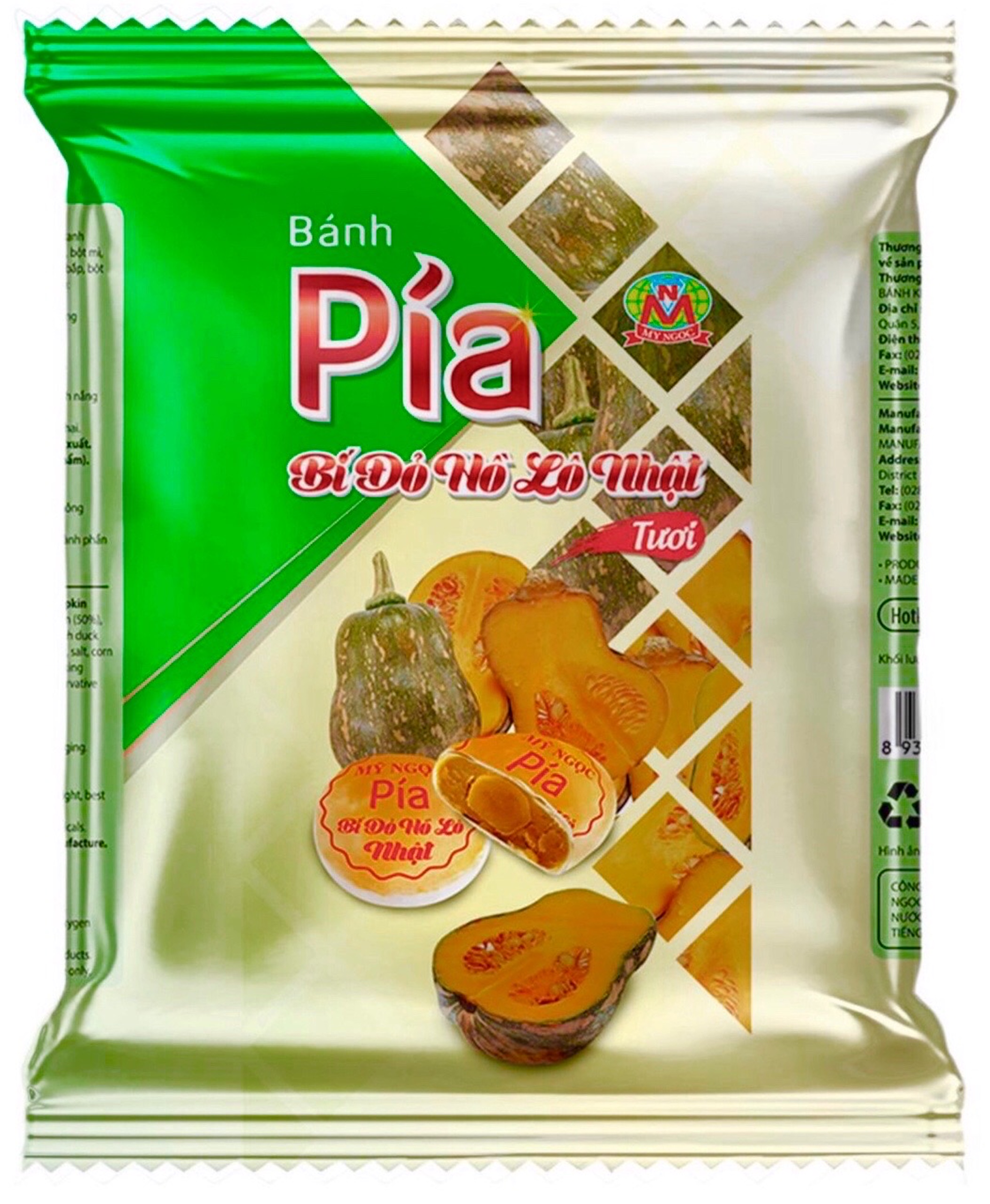 190g 2 Bánh pía BÍ ĐỎ hồ lô NHẬT tươi, KHÔNG CÓ sầu riêng, CÓ 1/2 TRỨNG MUỐI 1 bánh, mát mát ĐẬU XANH – thơm thơm BÍ ĐỎ - lợi SỨC KHỎE, Vitamin A & Beta-carotene tốt mắt, CHẤT XƠ nhuận trường