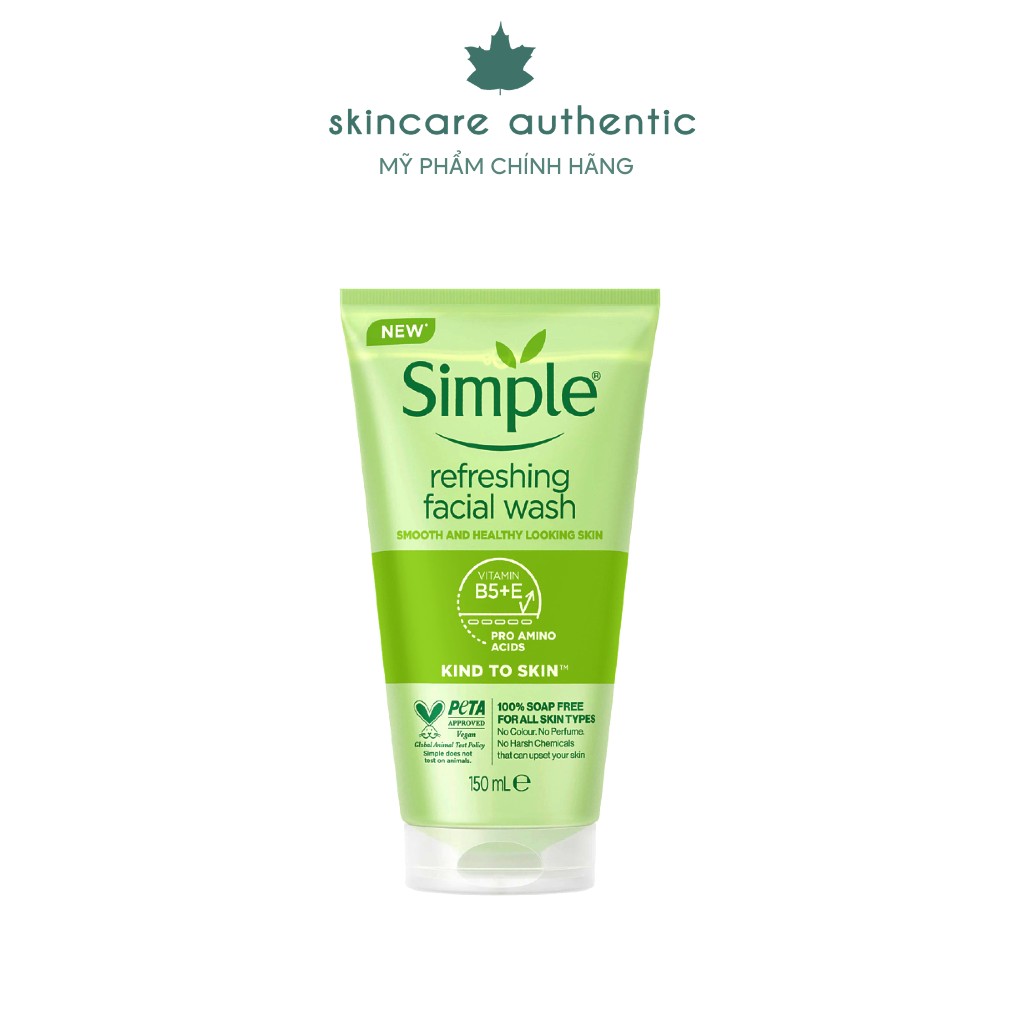 Gel Rửa Mặt Simple Kind To Skin Refreshing Facial Wash 150ml, gel rửa mặt cho da nhạy cảm, không chưa cồn