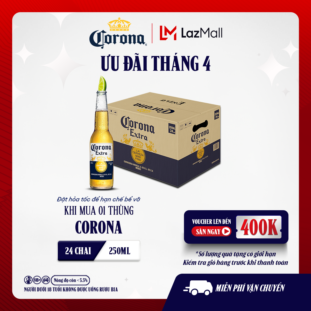 Thùng 24 Chai Bia Corona Extra Nhập Khẩu (250ml/chai)