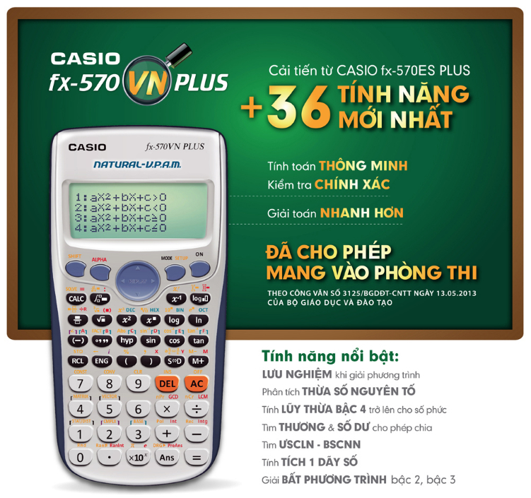 [VOUCHER 8%] Máy tính Casio FX 570 VN Plus chính hãng ( 453 Phép tính) Máy Tính Cho Học Sinh Cấp 2, Cấp 3 Casio FX 570VN PLUS Bộ Xử Lý Tiên Tiến Tích Hợp 417 Phép Toán Và Quy Đổi Định Lượng 50 Đơn Vị Khác Nhau cấp 1 2 3