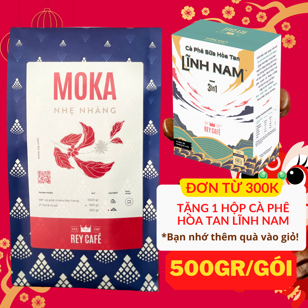 500gr Cà phê rang bơ Moka Nhẹ Nhàng - Pha Phin - Thành phần hạt Coffee Moka nguyên chất - Thương hiệu Rey Cafe