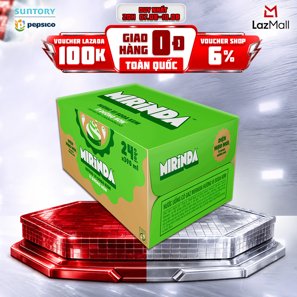 [SALE 8.8] Thùng 24 Chai Nước Ngọt Giải Khát Có Gaz Mirinda Soda Kem (390ml/chai)