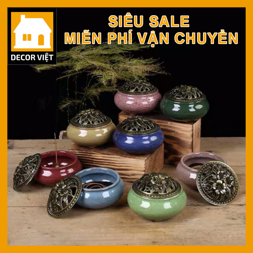 [Chọn mẫu] Lư hương, Lư xông trầm hương, đỉnh đốt nhang gốm sứ, lư trầm lư hương tặng 1 nụ trầm và lót chống cháy Decor Việt