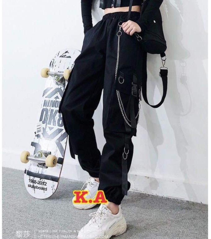 Quần Kaki Xích Phối Dây Kiểu Dáng Jogger Ống Suông Trẻ Trung Cá Tính/ Quần Jogger Nam Nữ Dáng Rộng Unisex Siêu Hàn Quốc TY6