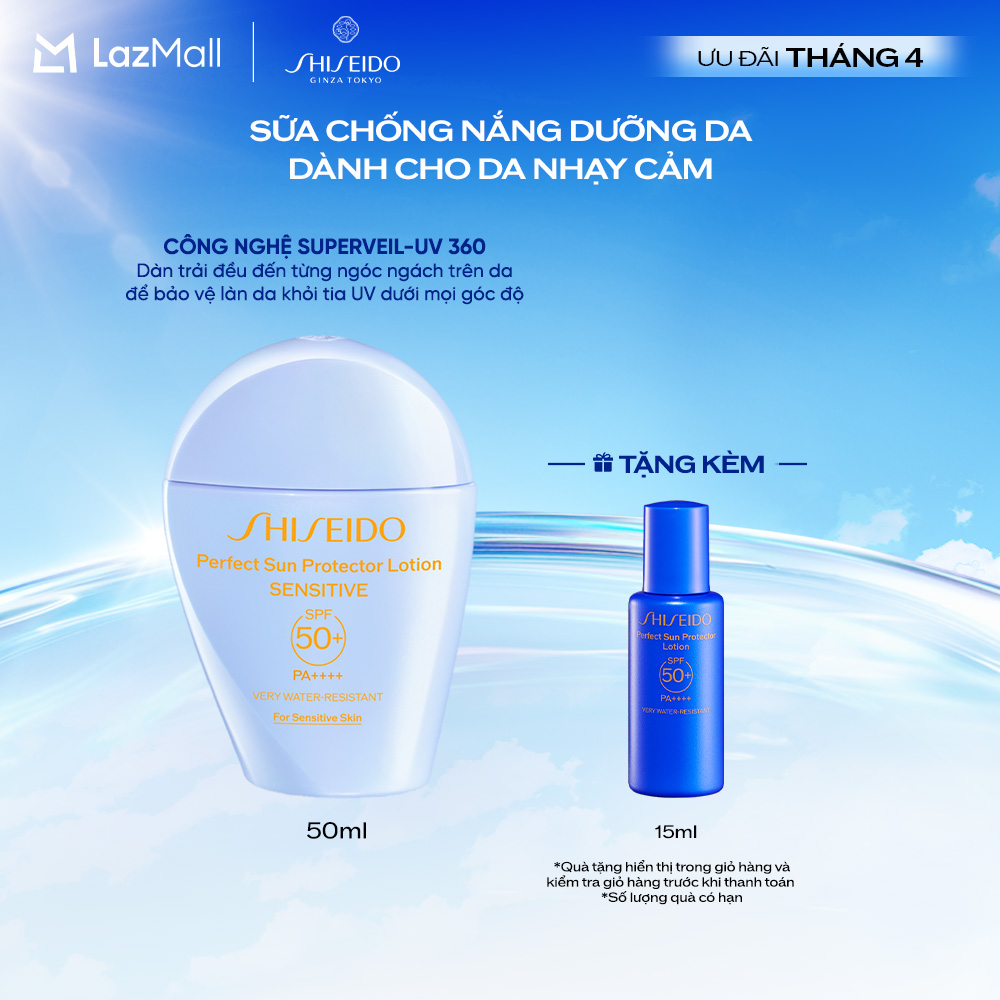 Sữa chống nắng cho da nhạy cảm Shiseido GSC Perfect Sun Protector Lotion Sensitive SPF50+ 50ml