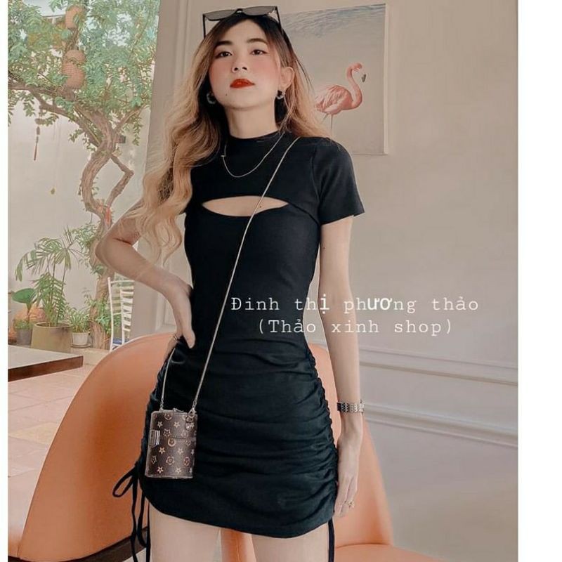 Đầm bigsize khoét ngực rút dây body