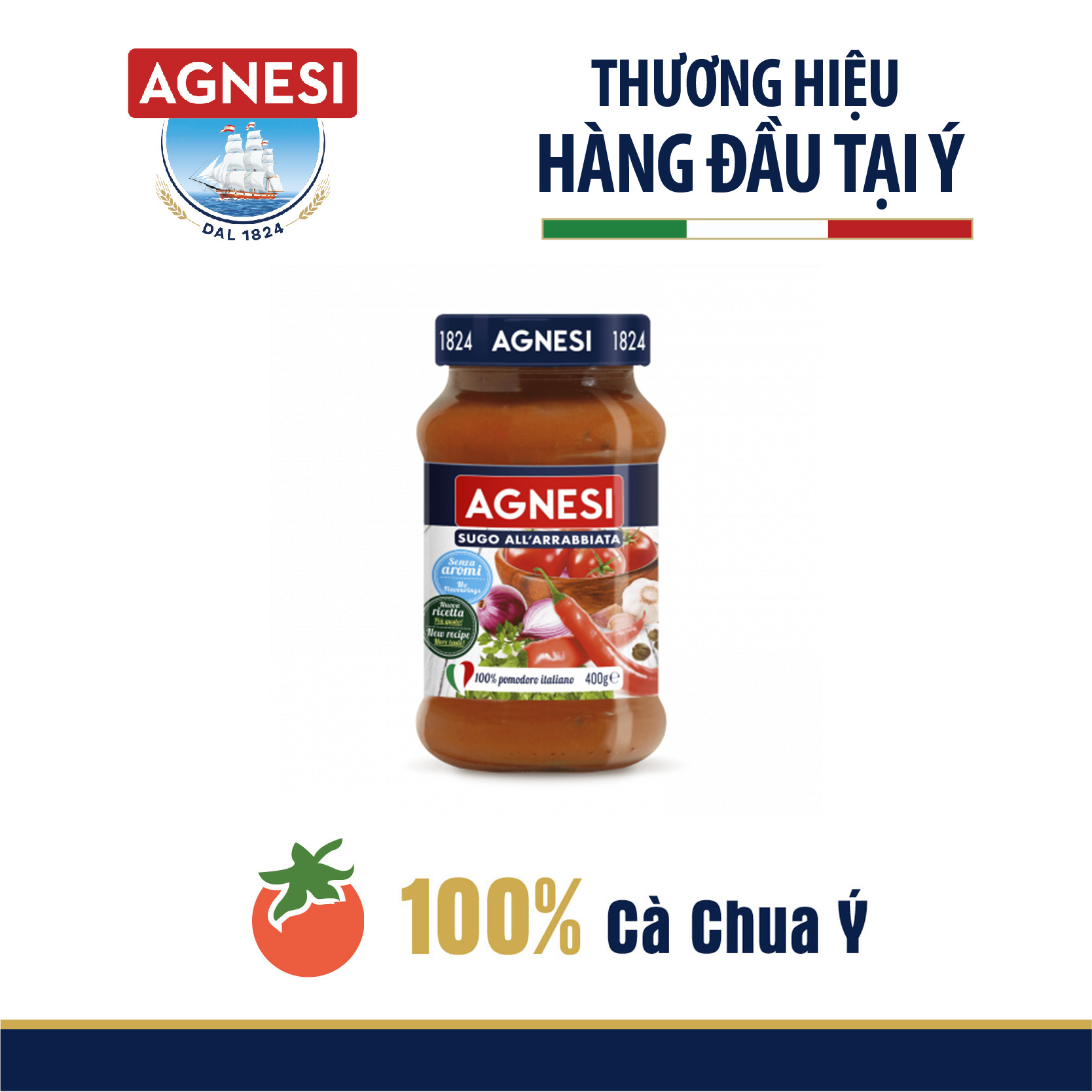 Sốt mì ý cà chua ớt cô đặc Arrabbiata Agnesi Ý 400g nấu ngon với nui xoắn