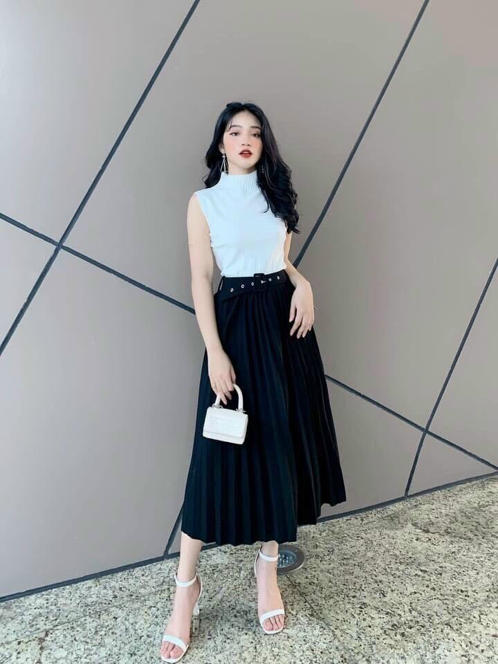 Chân váy xếp ly kèm đai hàng Quảng Châu chất đẹp