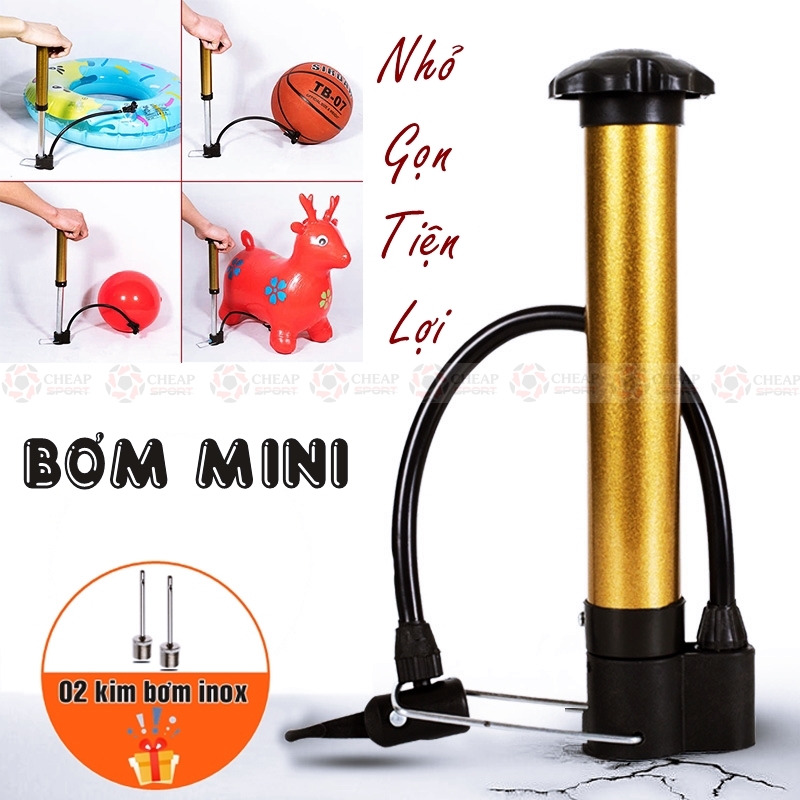 Ống Bơm Mini Cầm Tay Chất Liệu Hợp Kim Cao Cấp Nhỏ Gọn Tiện Lợi Bơm Xe, Bơm Bóng, Bơm Phao ... Tặng 02 kim bơm inox