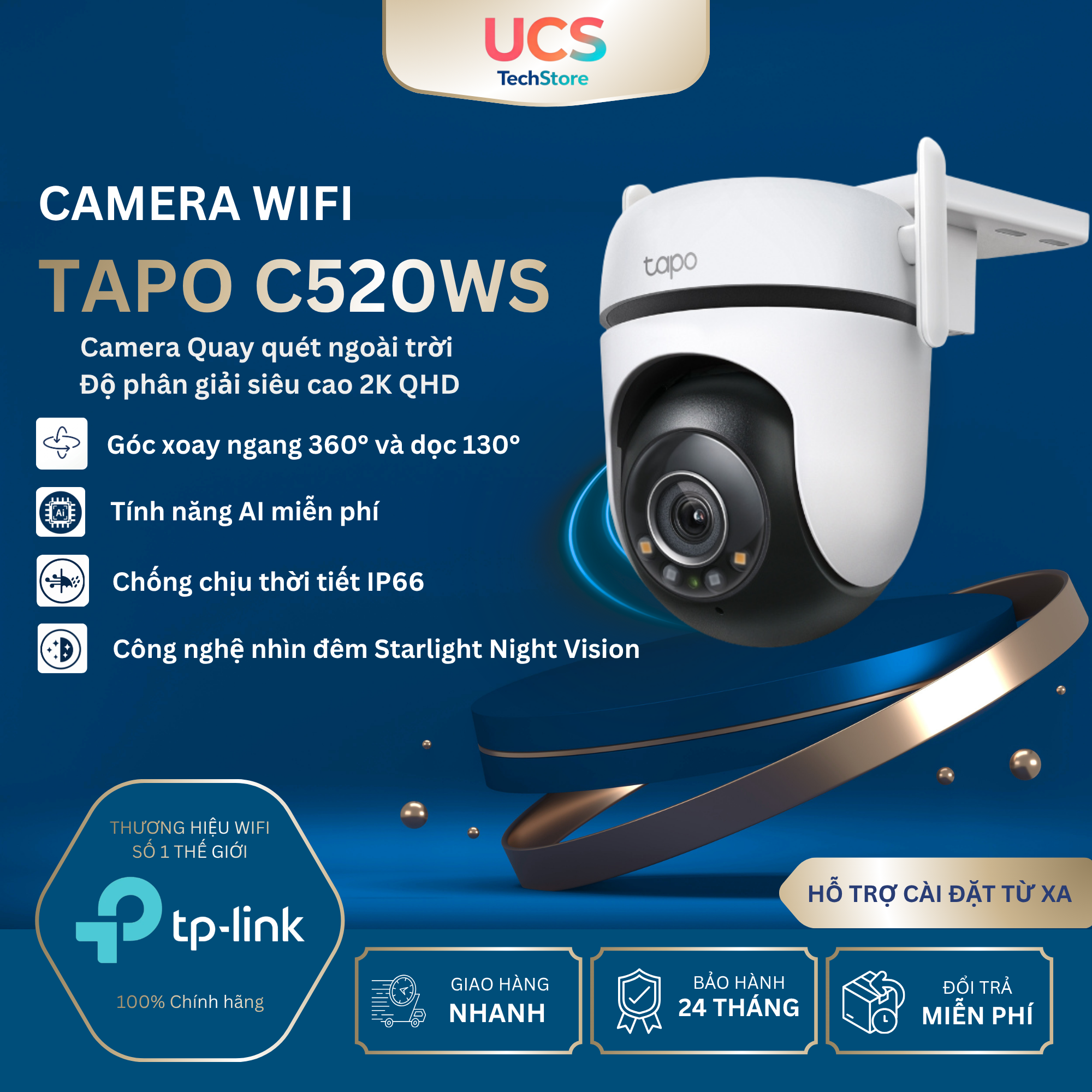 Camera WiFi Ngoài Trời TP-Link Tapo C520WS 2K – Quay 360°, AI, IP66