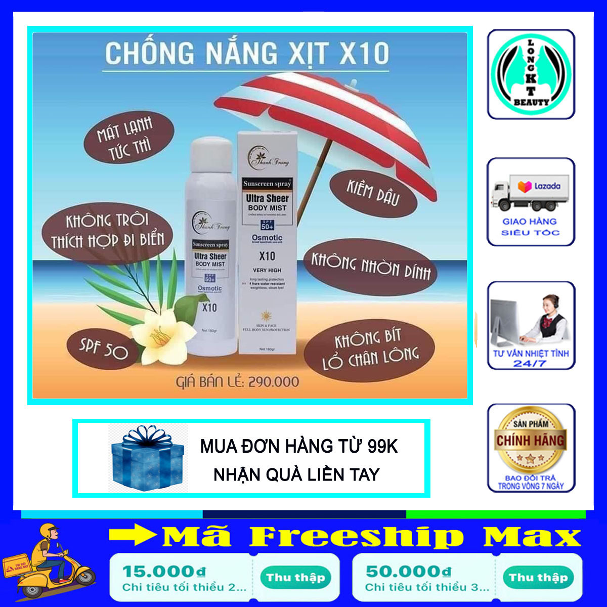 Xịt khoáng chống nắng đá lạnh X10 Thanh Trang