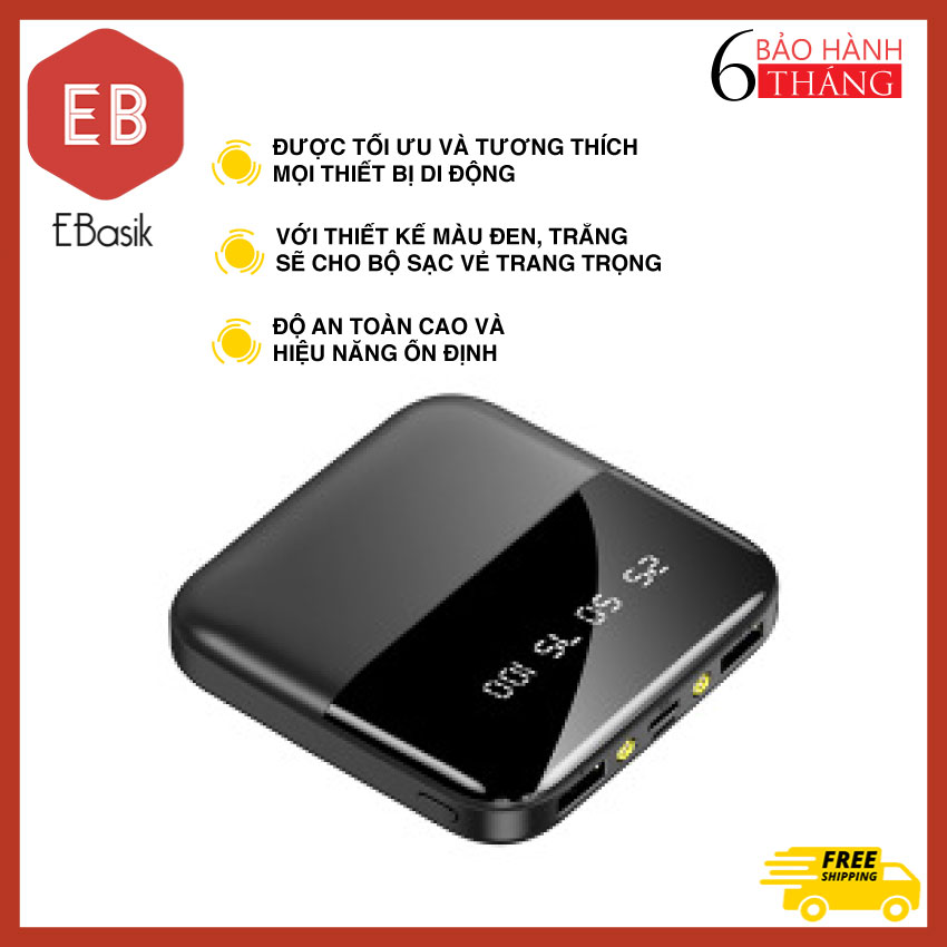[HCM]Pin Sạc Dự Phòng Mini 20000mah Fast Charge Đa Cổng Đa Năng Tương Thích Rộng Cho Điện Thoại Iphone Samsung Xiaomi Ipad Tai Nghe Bluetooth Hiển Thị Led Sạc Nhanh Thiết Kế Nhỏ Gọn. Bảo Hành Bởi EBasik