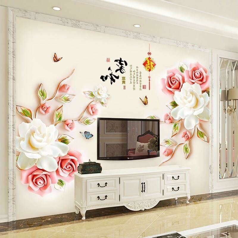 Decal dán tường Hoa hồng 3D tranh dán tường hình hoa hồng 3d siêu đẹp