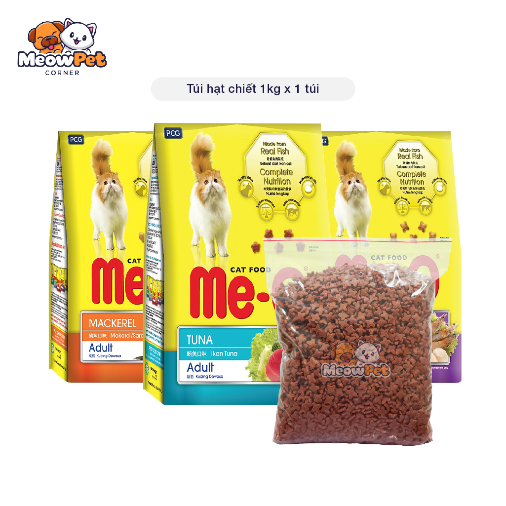 Hạt Me-O cho mèo túi chiết 1kg | Thức ăn khô dạng hạt cho mèo lớn, mèo trưởng thành