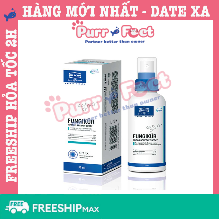 Xịt nấm alkin fungikur 50ml - lọ xịt nấm, viêm da cho chó mèo