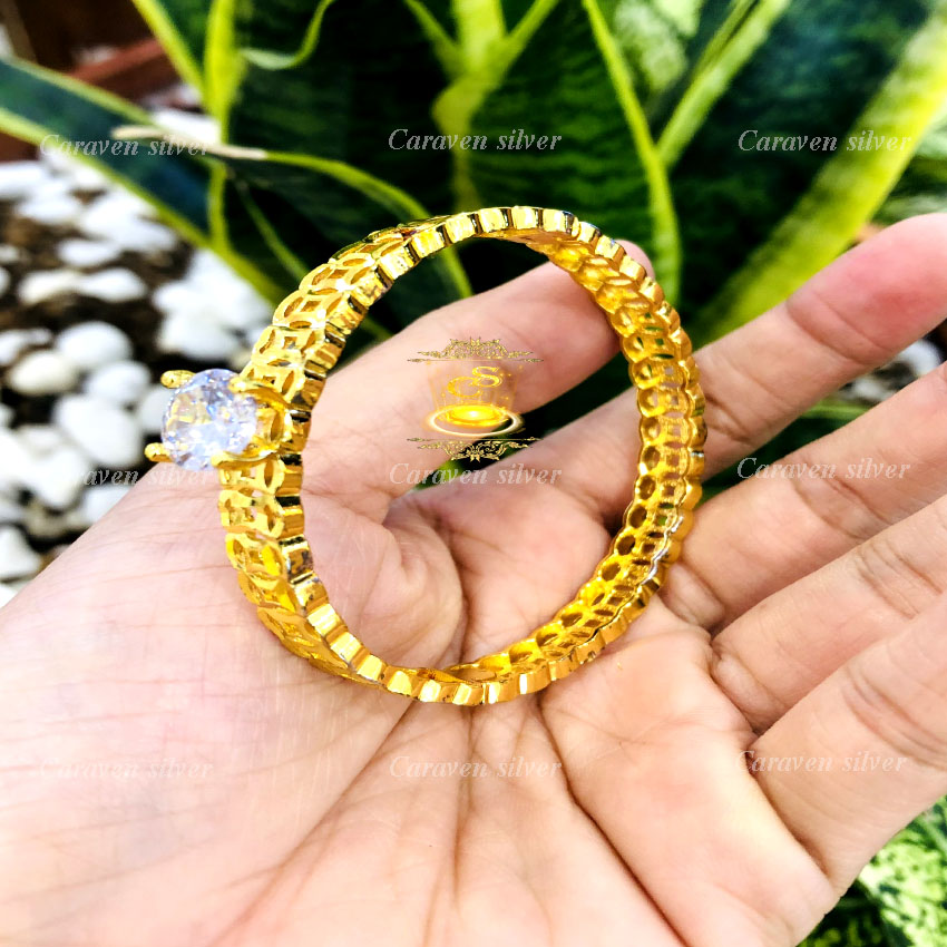 Vòng kim tiền nhấn hột kim cương nhân tạo mạ vàng -sang trọng, quý phái, mang lại vận may cho gia chủ - caraven silver- my456