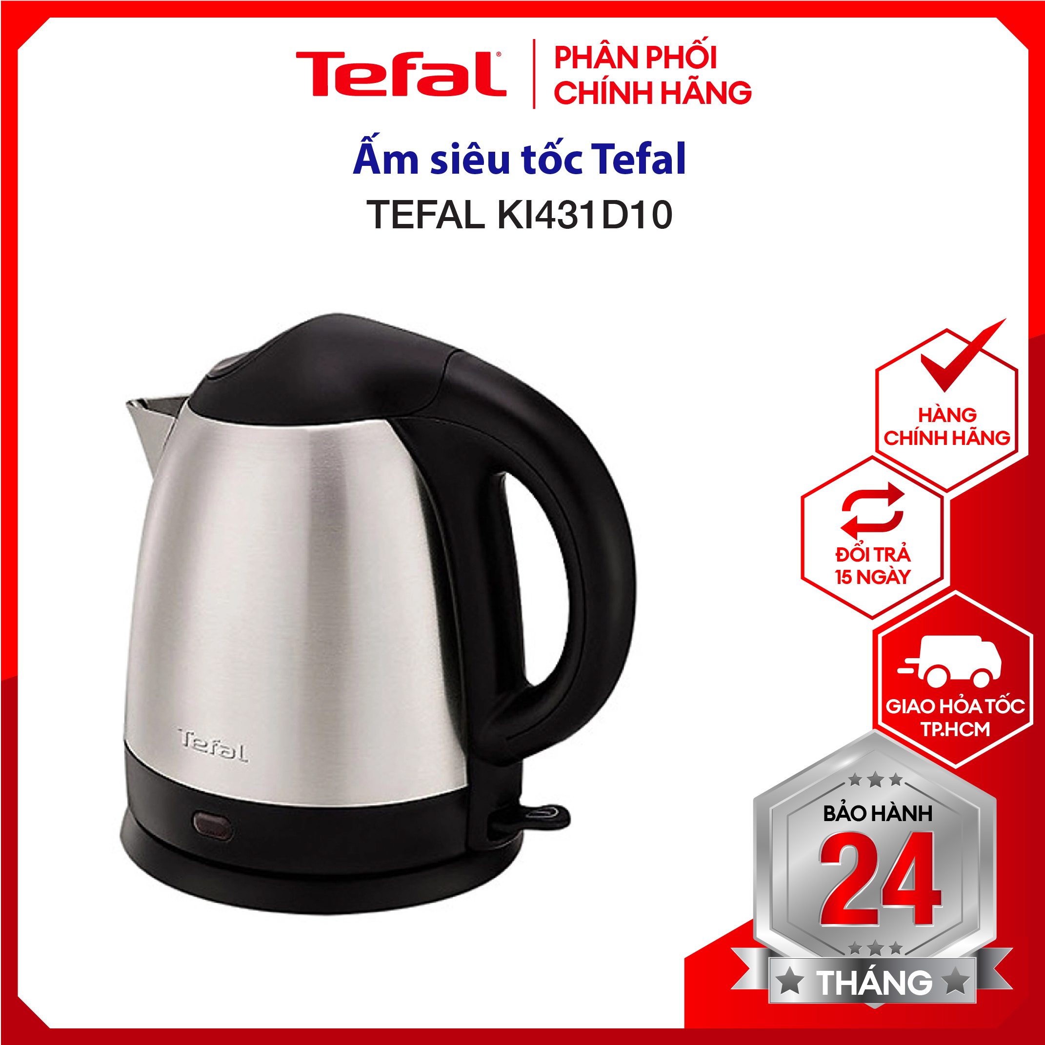 |hỏa tốc 2h| ấm đun nước siêu tốc, bình siêu tốc tefal ki431d10 - 1800w 1.2l, hàng chính hãng, bảo hành 2 năm