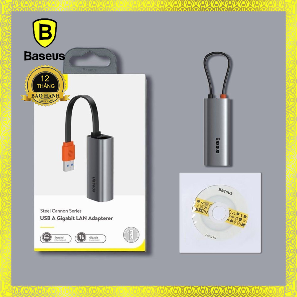 Đầu chuyển cổng USB Type A/Type-C sang cổng mạng LAN Baseus Steel Cannon Series