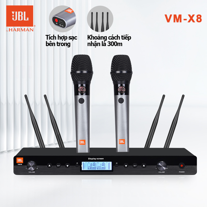 JBL/VM·X8 microphone wireless,micro không dây cao cấp,micro hát karaoke không dây,Chống Nhiễu Sóng, Chống Hú Rít Cực Tốt, Hút Âm Tốt, Cho Độ Nhạy Cao - Âm Thanh Trung Thực Mượt Mà