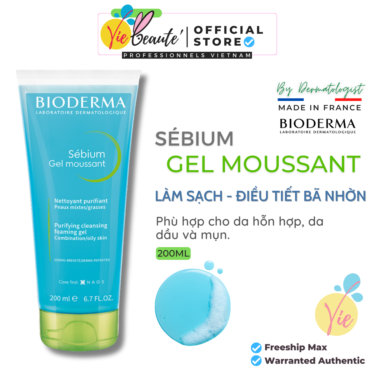 Sữa rửa mặt Bioderma Sebium Gel Moussant - Gel rửa mặt Bioderma dành cho da dầu mụn